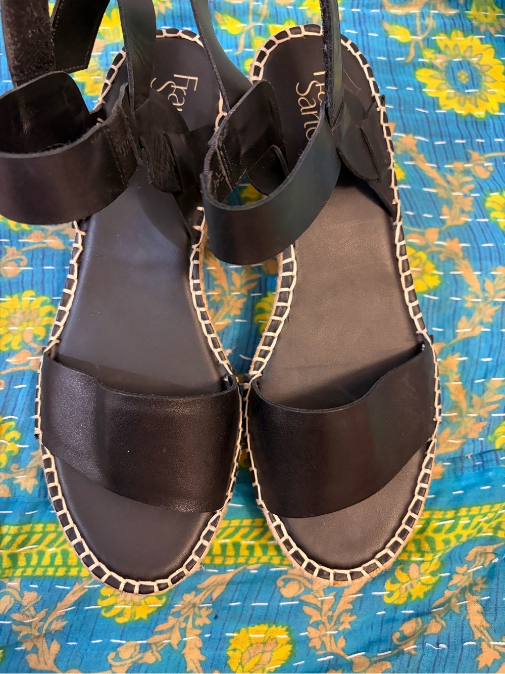 Black leather Franco Sarto Clemens wedge espadrille sandals - size 9 - Picture 6 of 6